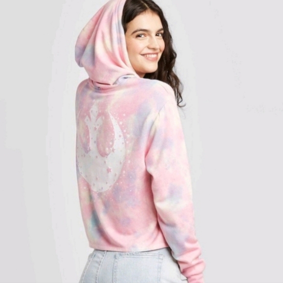 Star Wars Tops - Star Wars Women's Pink Semi-Crop Tie-Dye Pullover Hoodie Size Small/Medium EUC